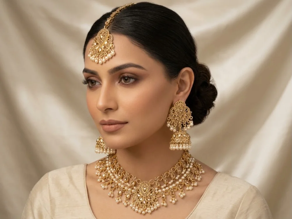 Ornate Gold-Tone and Pearl Jewelry Set