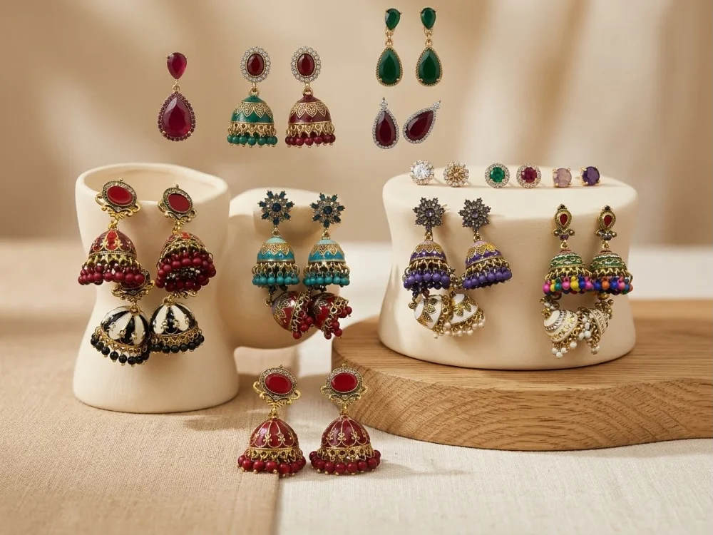 Meenakari and Kundan Jhumka Earrings